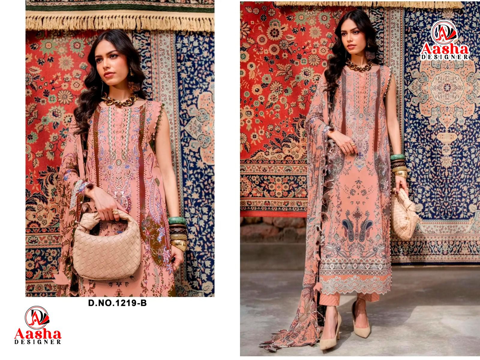 Aasha 1219 A And B Cotton Dupatta Cotton Embroidered Salwar Kameez