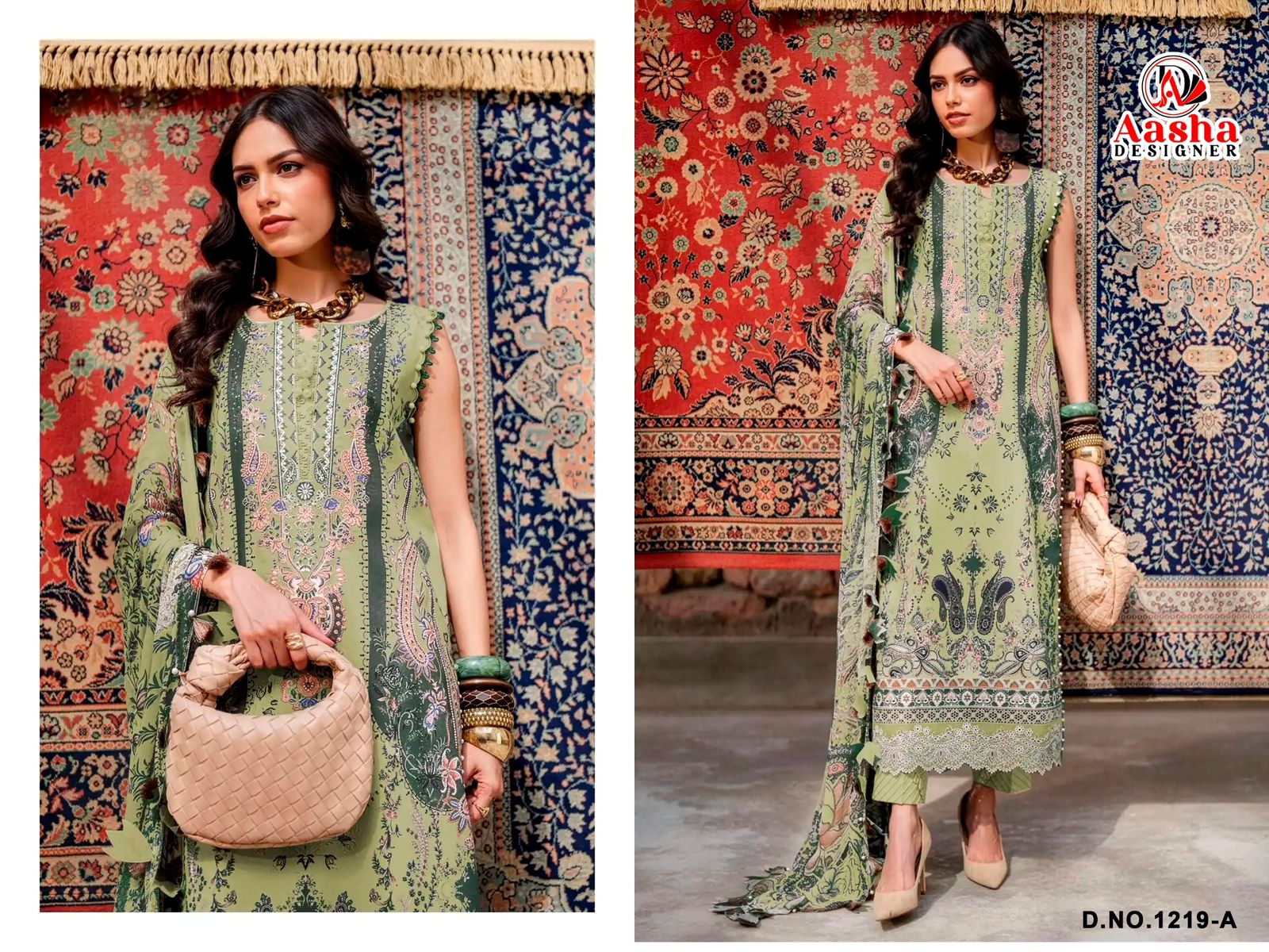 Aasha 1219 A And B Cotton Dupatta Cotton Embroidered Salwar Kameez