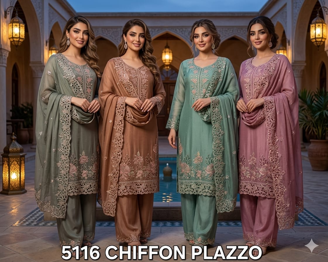 FM 5116 Chiffon Plazzo Readymade Top Plazzo With Dupatta Set