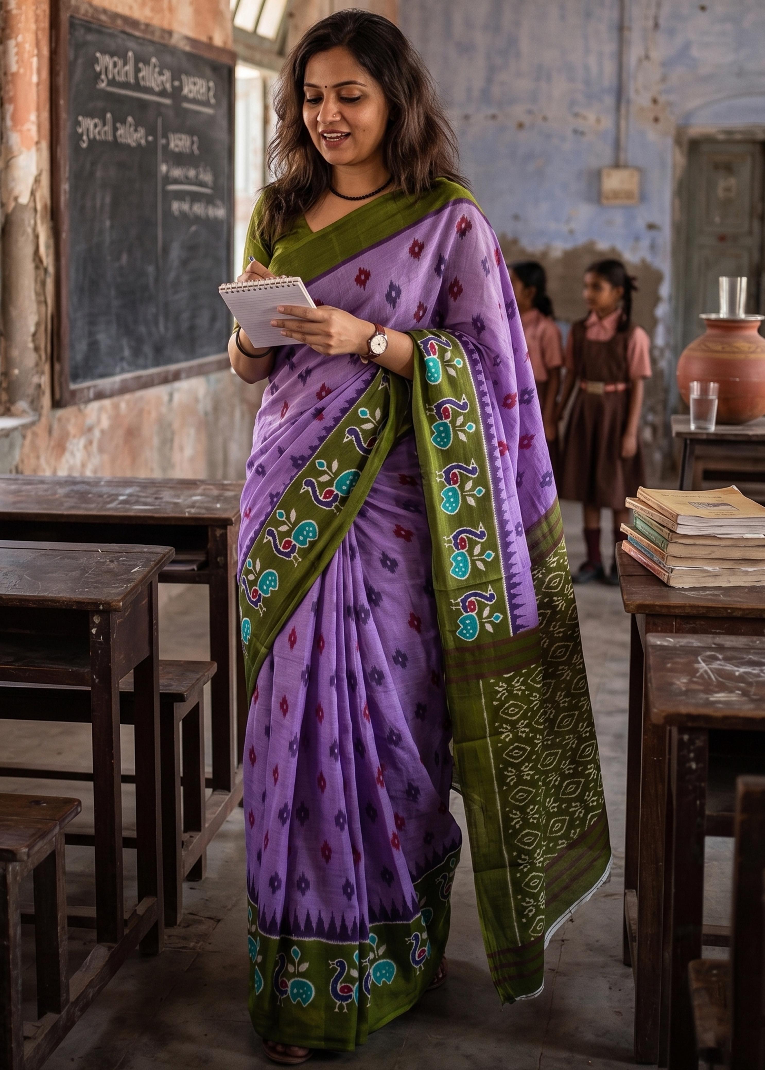 Sm Yami 110 Pure Cotton Ikkat Print Saree
