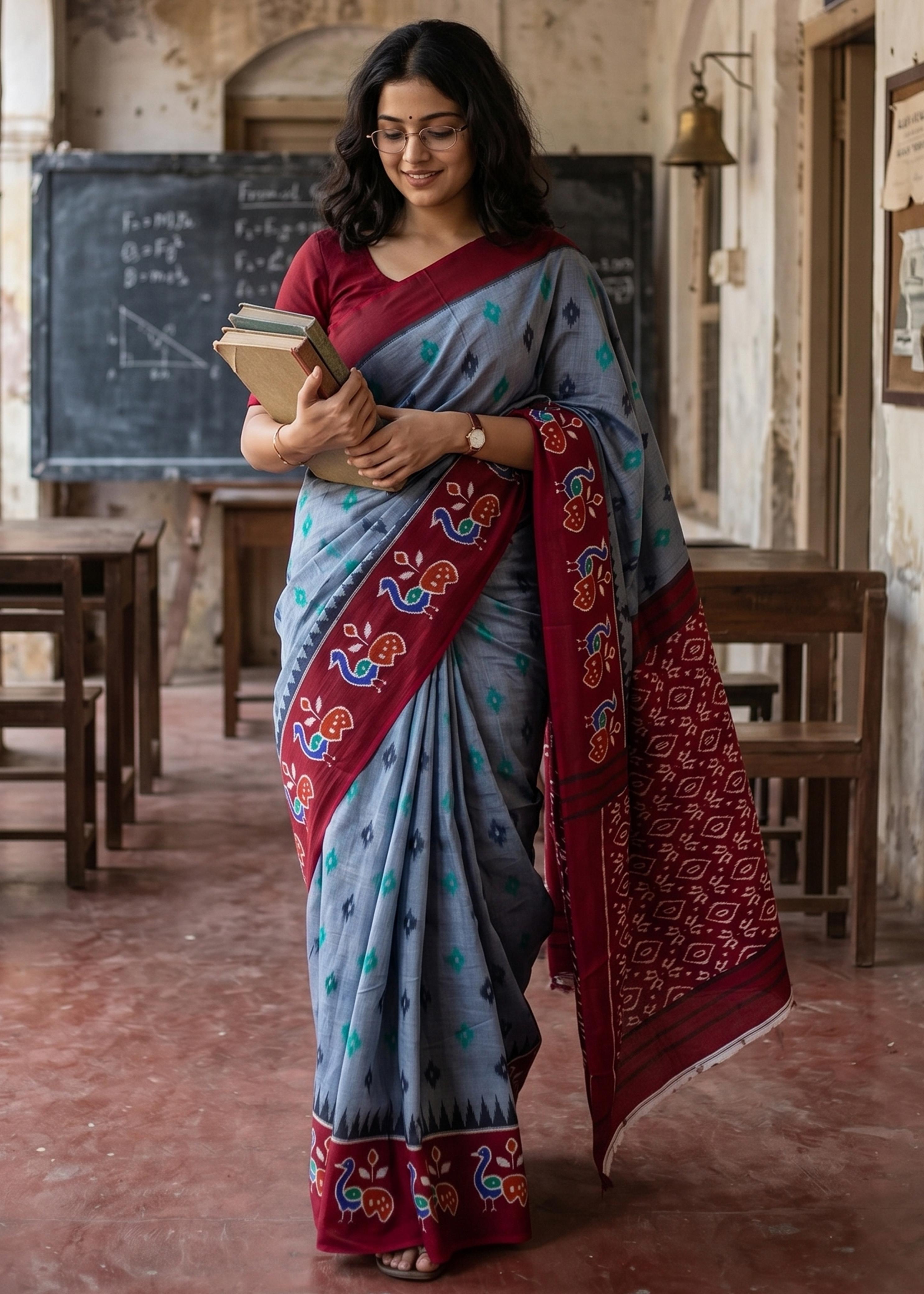 Sm Yami 110 Pure Cotton Ikkat Print Saree