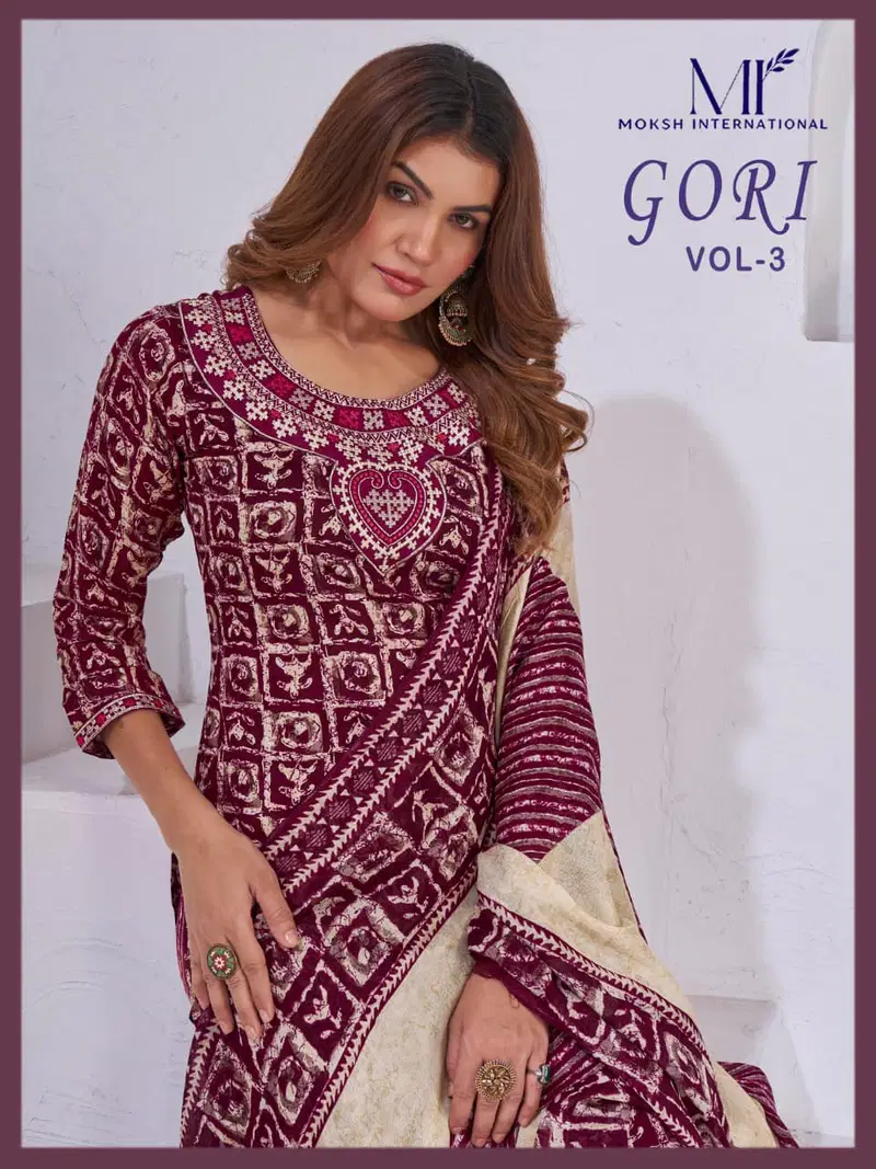 Moksh Gori D No 1441 Rayon Embroidered Kurti With Bottom Dupatta