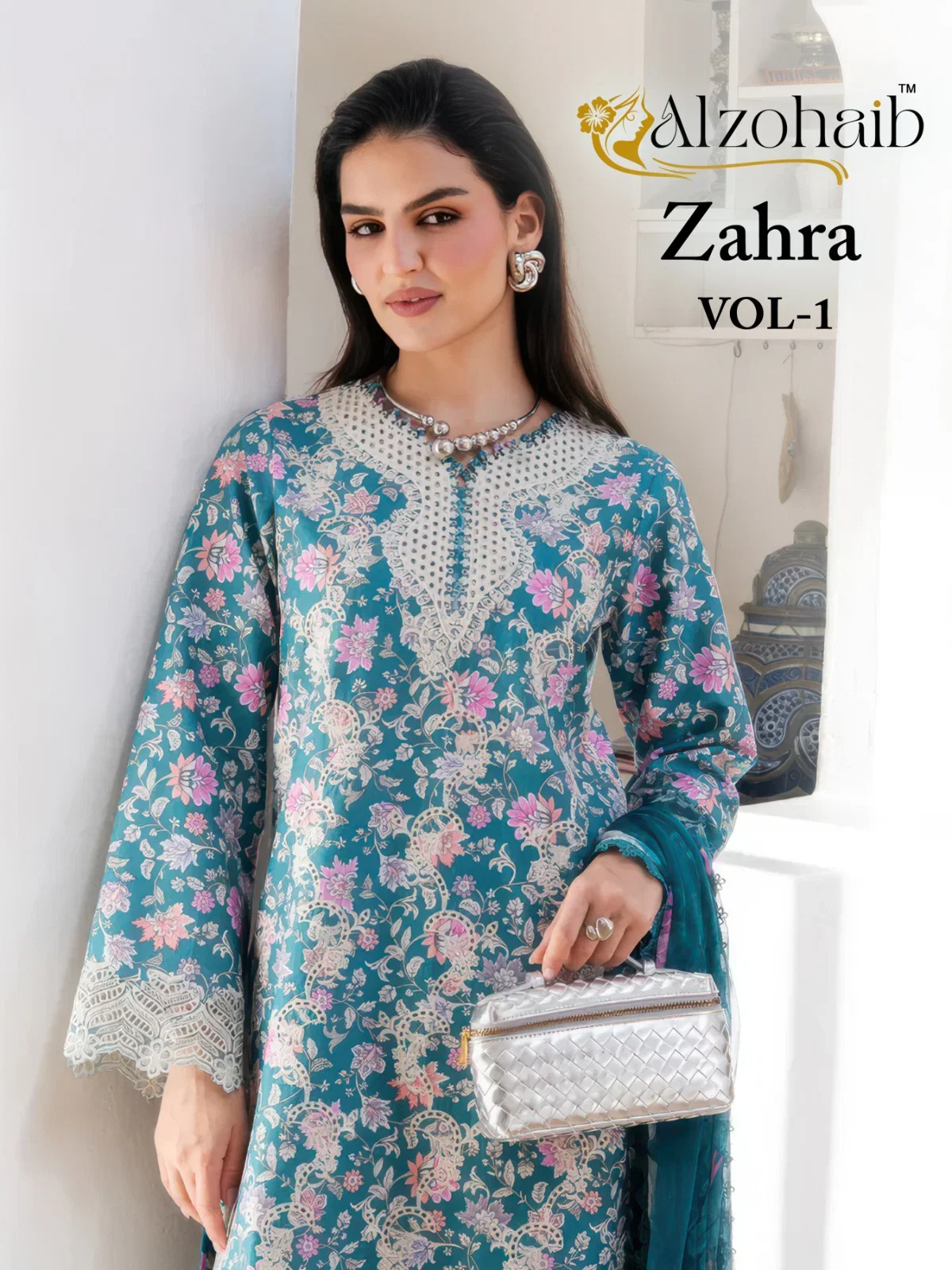 Alzohaib Az 1535 To 1538 Chiffon Dupatta Cotton Embroidered Salwar Kameez