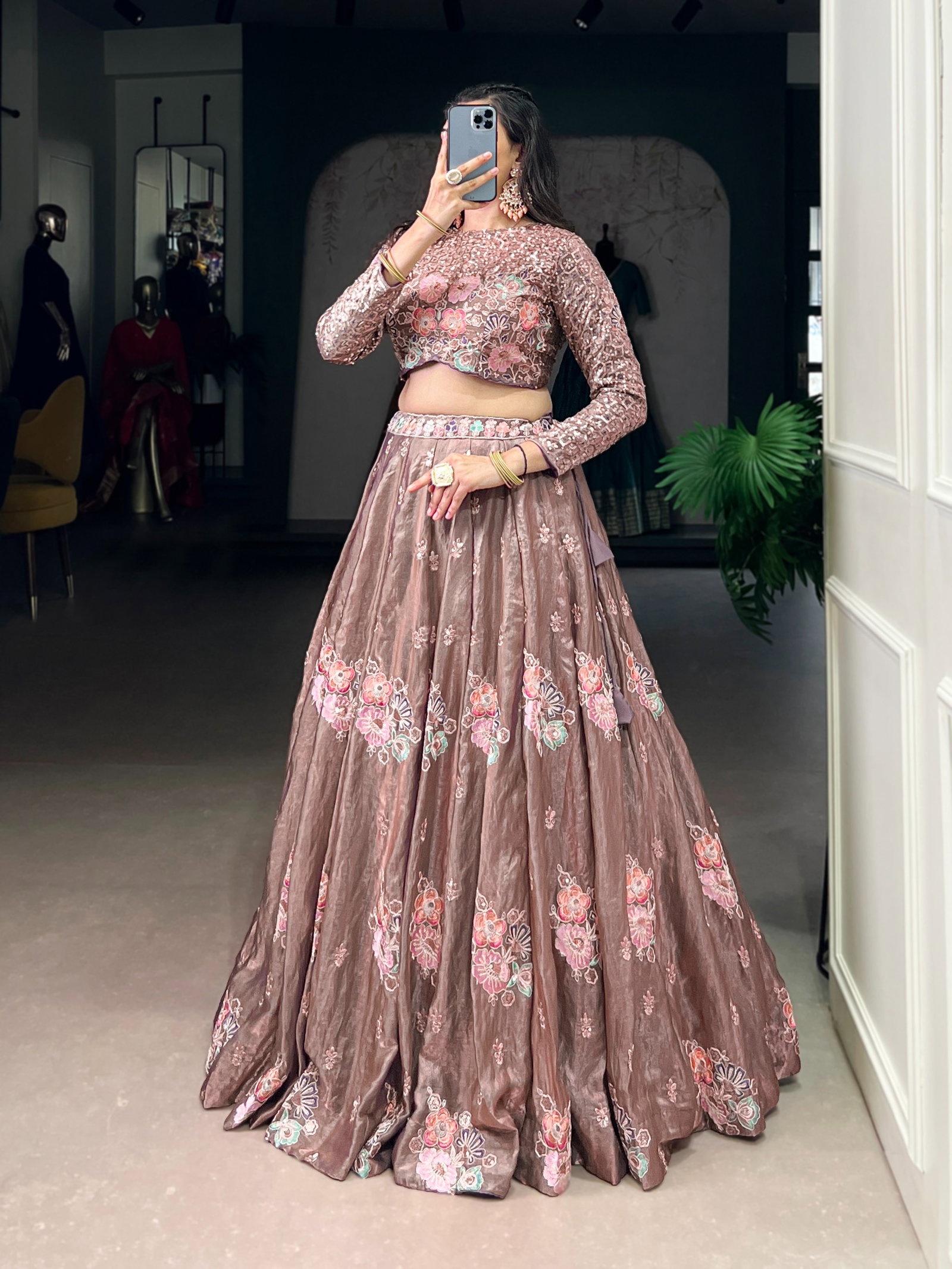 Taraa L 1143 Fendi Thread Embroidered Designer Indo Western Lehenga