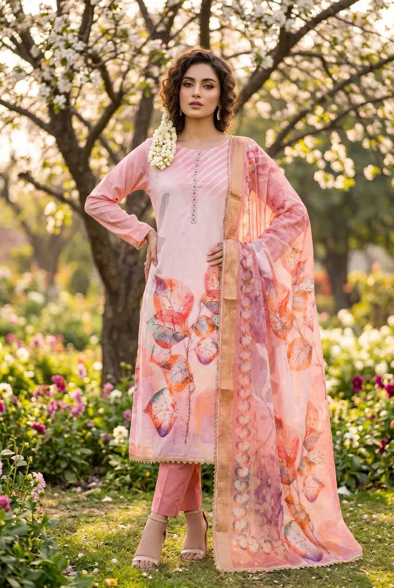 Roohaa Vol 23 Premium Rayon Cotton Digital With Handworked Kurti With Bottom Dupatta