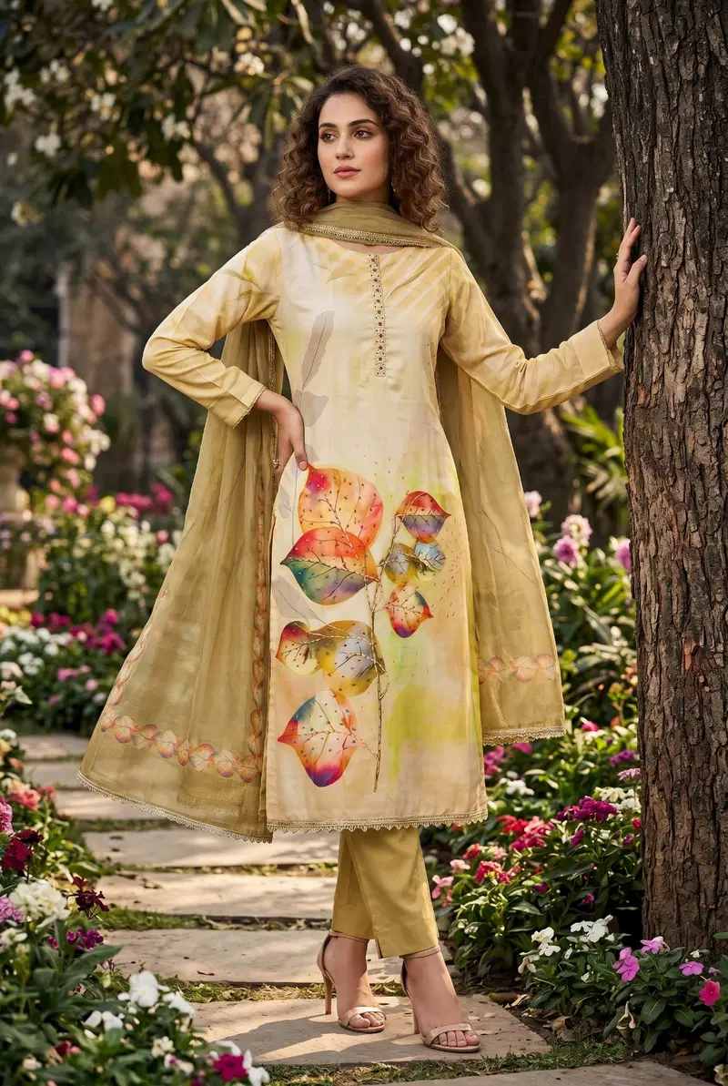 Roohaa Vol 23 Premium Rayon Cotton Digital With Handworked Kurti With Bottom Dupatta