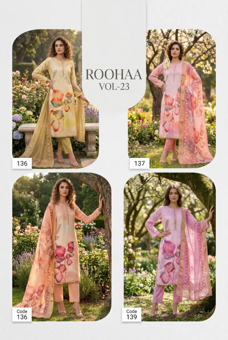 Roohaa Vol 23 Premium Rayon Cotton Digital With Handworked Kurti With Bottom Dupatta