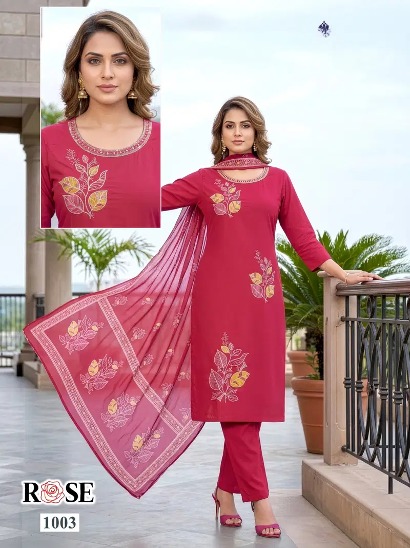 Rose 1 Dhabu Cotton Embroidery Work Kurti With Bottom Dupatta