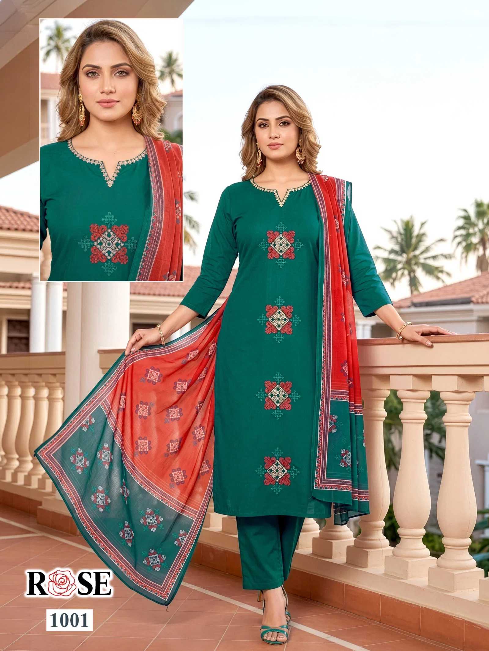 Rose 1 Dhabu Cotton Embroidery Work Kurti With Bottom Dupatta