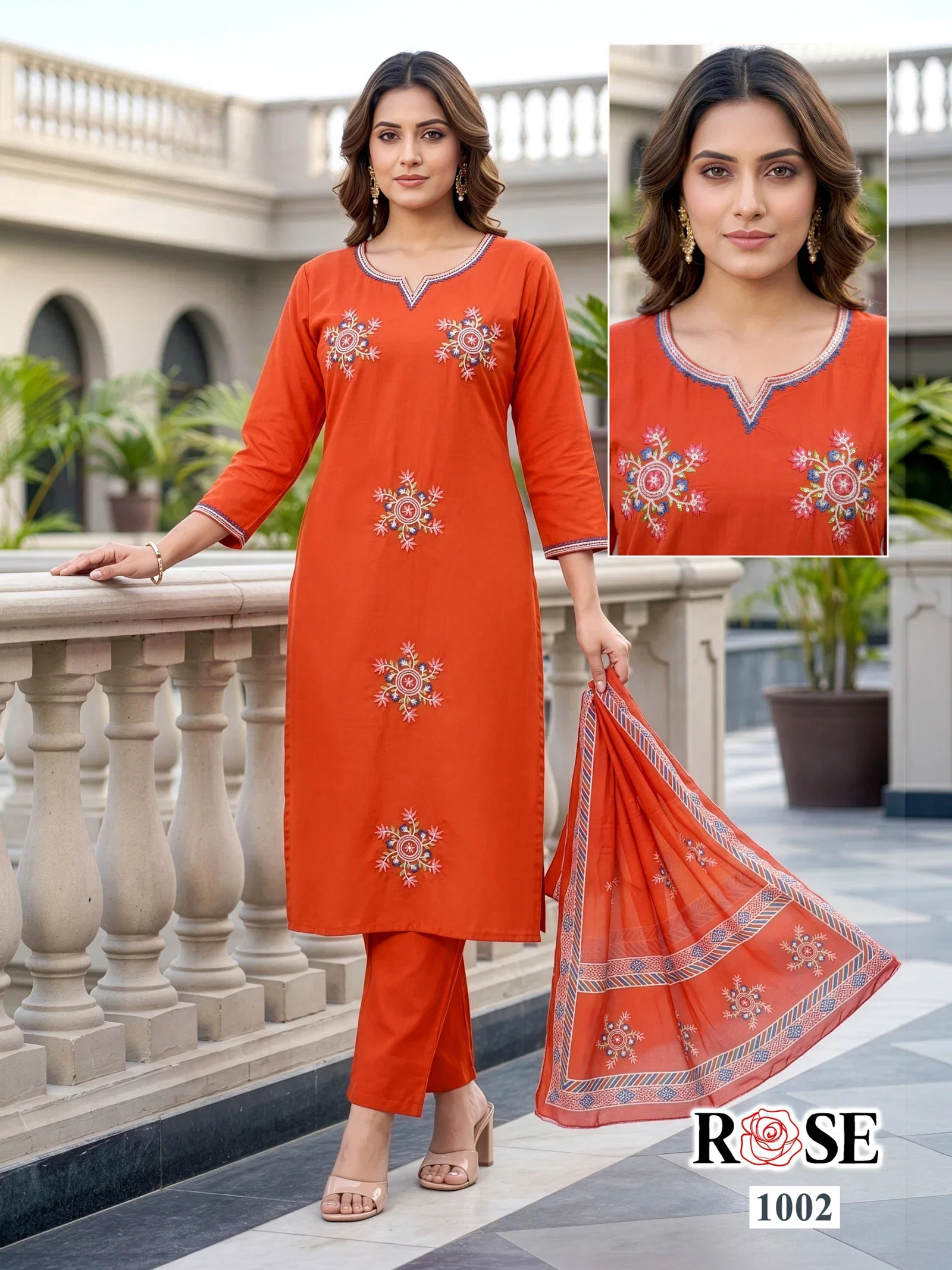 Rose 1 Dhabu Cotton Embroidery Work Kurti With Bottom Dupatta