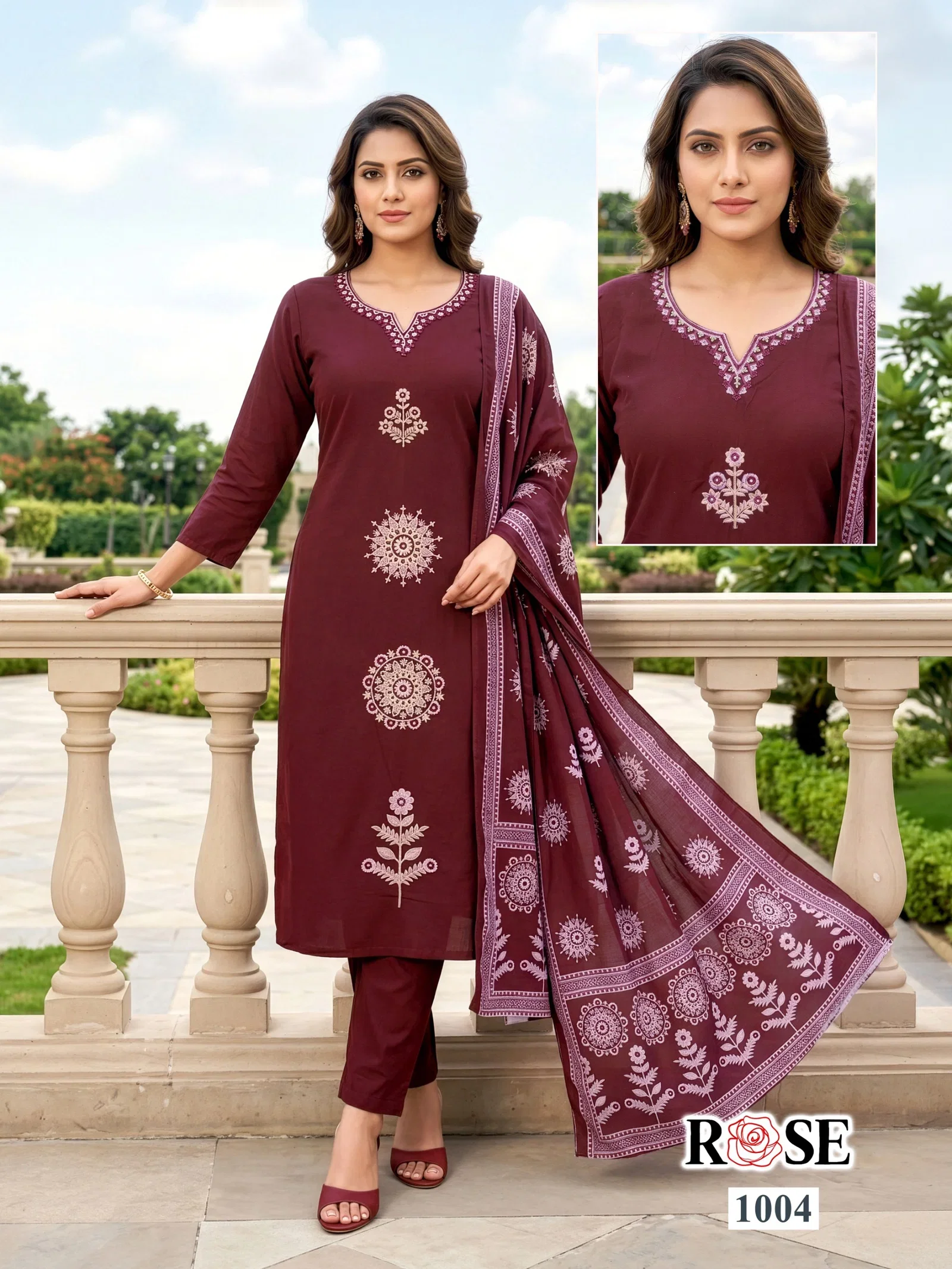 Rose 1 Dhabu Cotton Embroidery Work Kurti With Bottom Dupatta