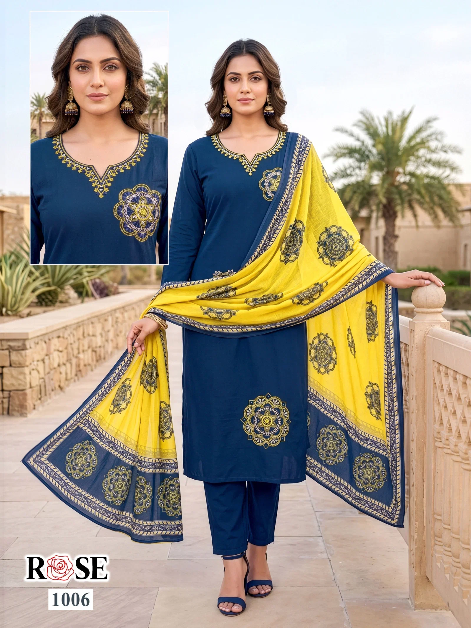 Rose 1 Dhabu Cotton Embroidery Work Kurti With Bottom Dupatta