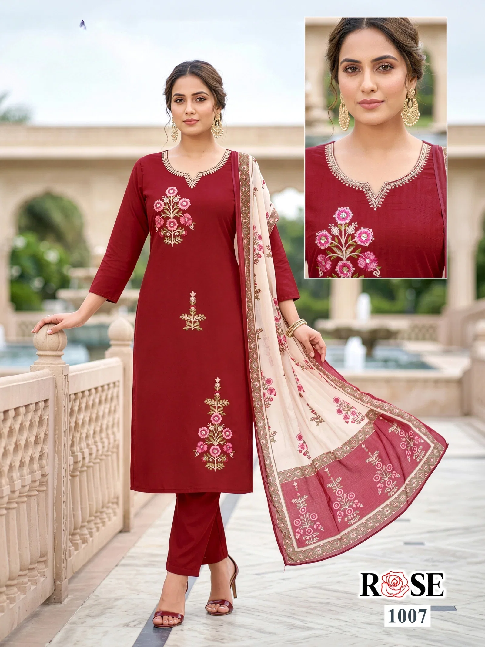 Rose 1 Dhabu Cotton Embroidery Work Kurti With Bottom Dupatta
