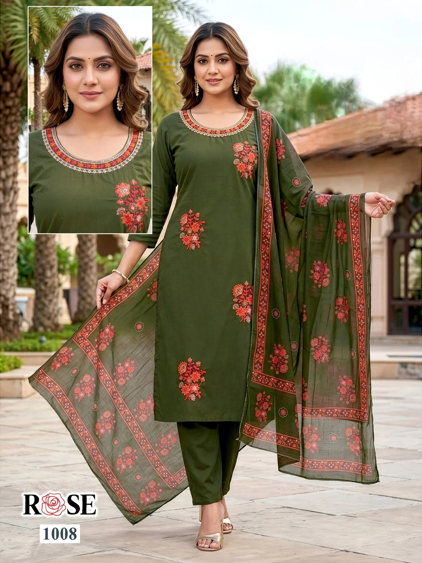 Rose 1 Dhabu Cotton Embroidery Work Kurti With Bottom Dupatta