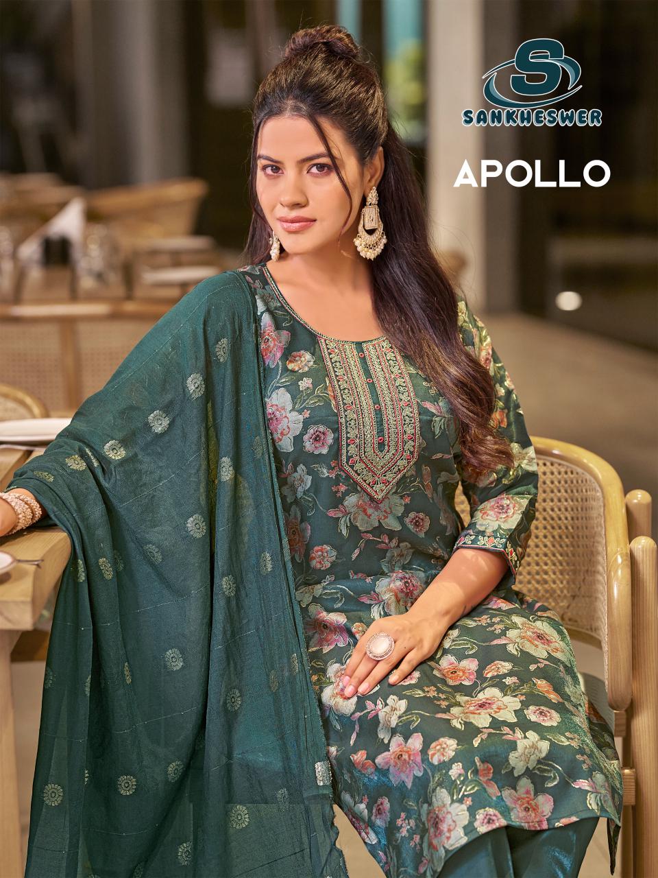 Sankheswer Apollo Vol 1 Roman Glass Printed Kurti With Bottom Dupatta