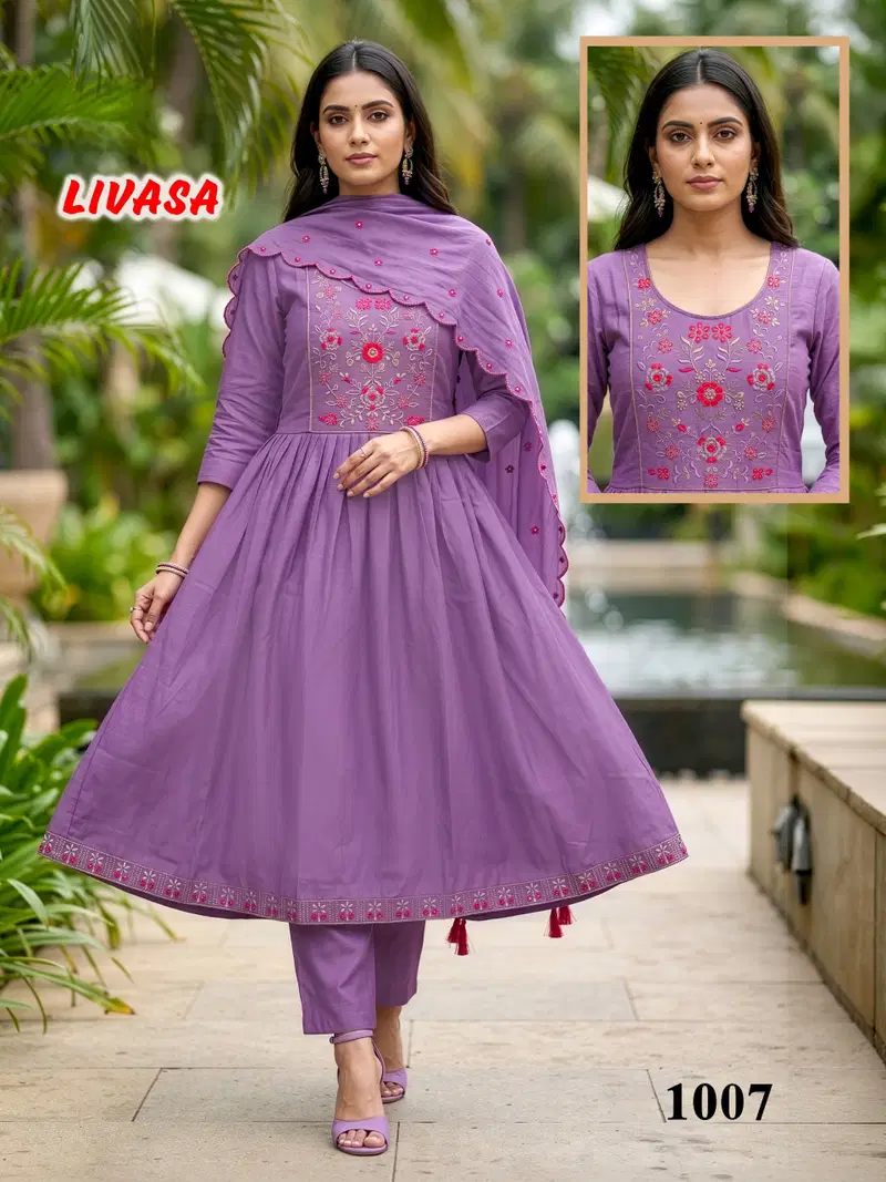 Livasa Vol 5 Vertican Silk Sequence Worked Kurti With Bottom Dupatta