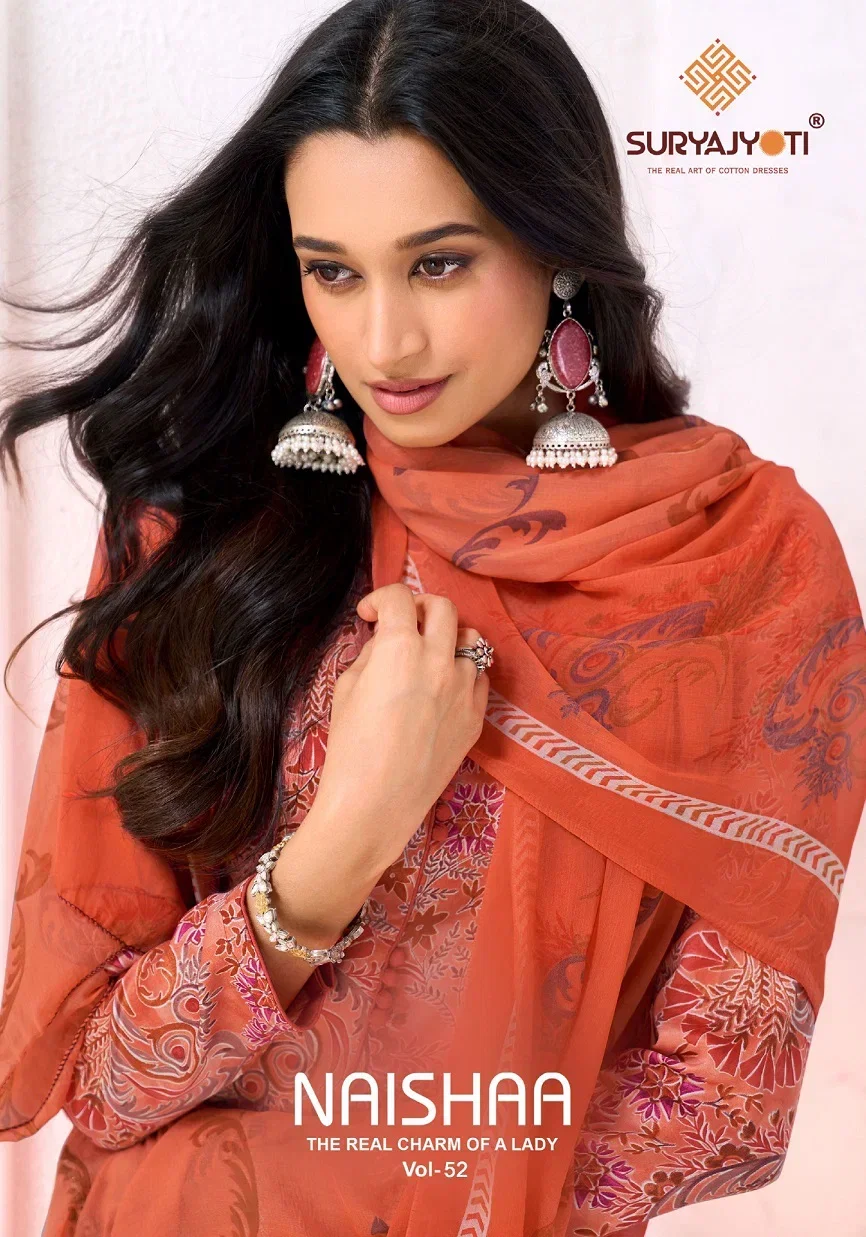 Suryajyoti Naishaa Vol 52 Jaam Satin Printed Dress Material Collection