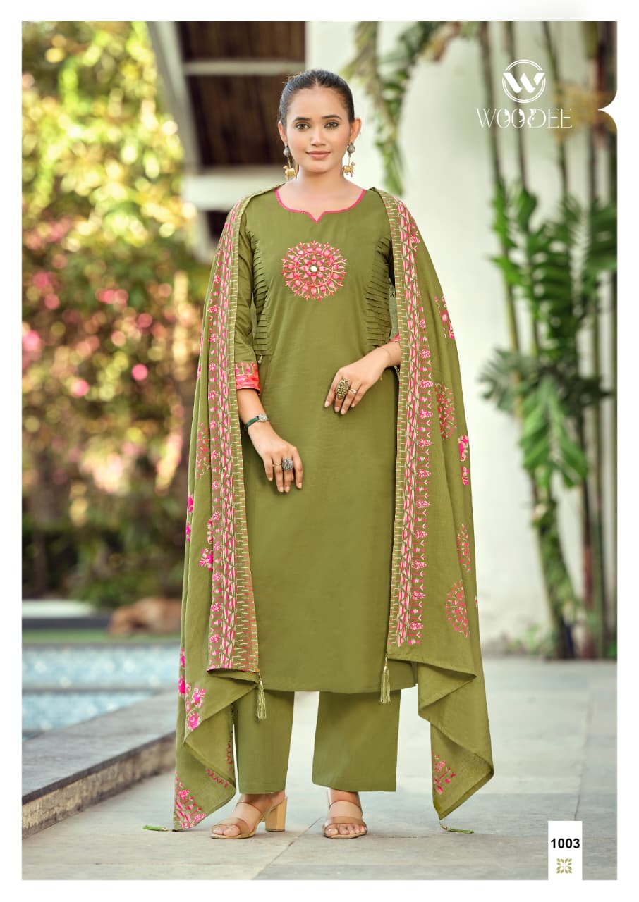 Woodee Haseen Cotton Thread Worked Kurti With Bottom Dupatta