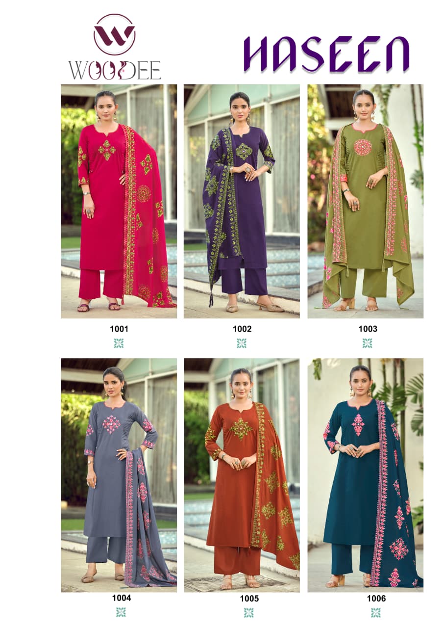 Woodee Haseen Cotton Thread Worked Kurti With Bottom Dupatta