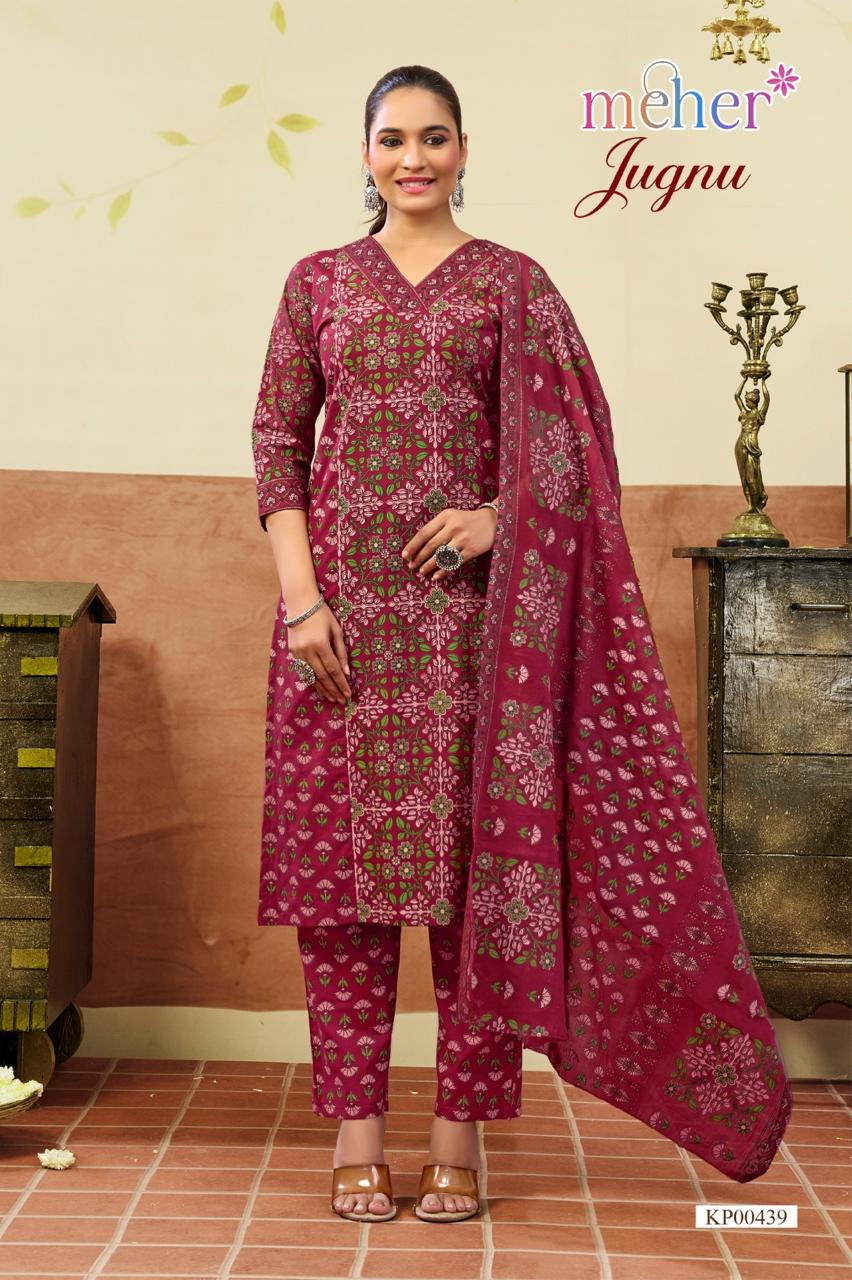 Meher Jugnu Cambric Cotton Floral Printed Kurti With Bottom Dupatta