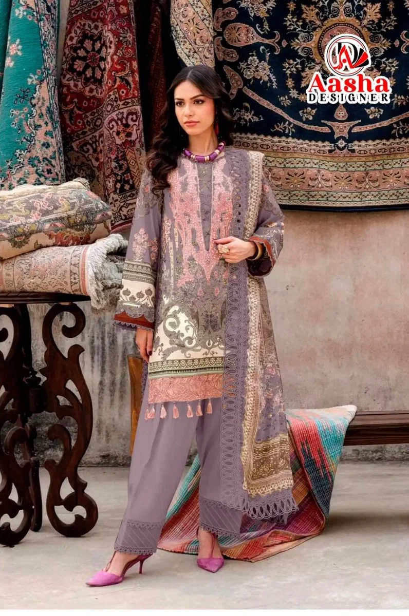 Aasha 1220 A And B Chiffon Dupatta Cotton Embroidered Salwar Kameez