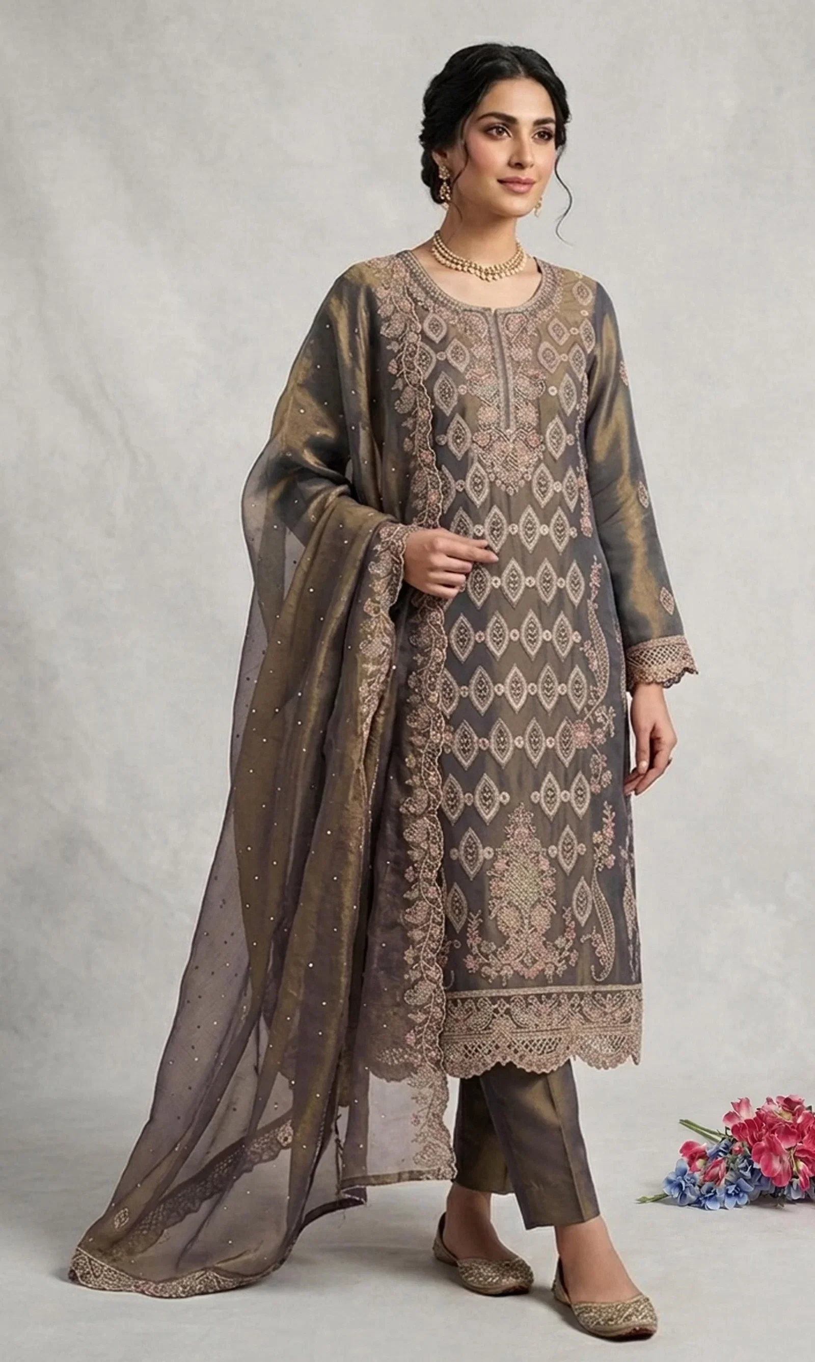 Mah E Rooh 5258 A To D Nc Moss Embroidered Salwar Kameez