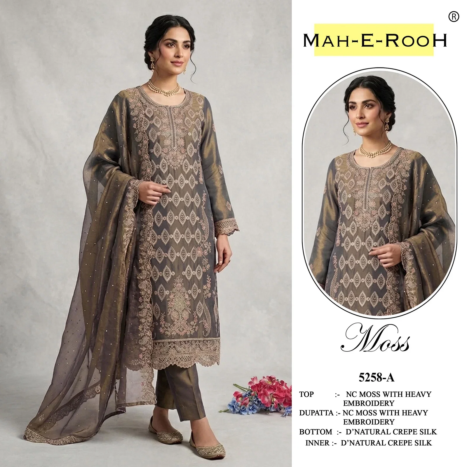 Mah E Rooh 5258 A To D Nc Moss Embroidered Salwar Kameez