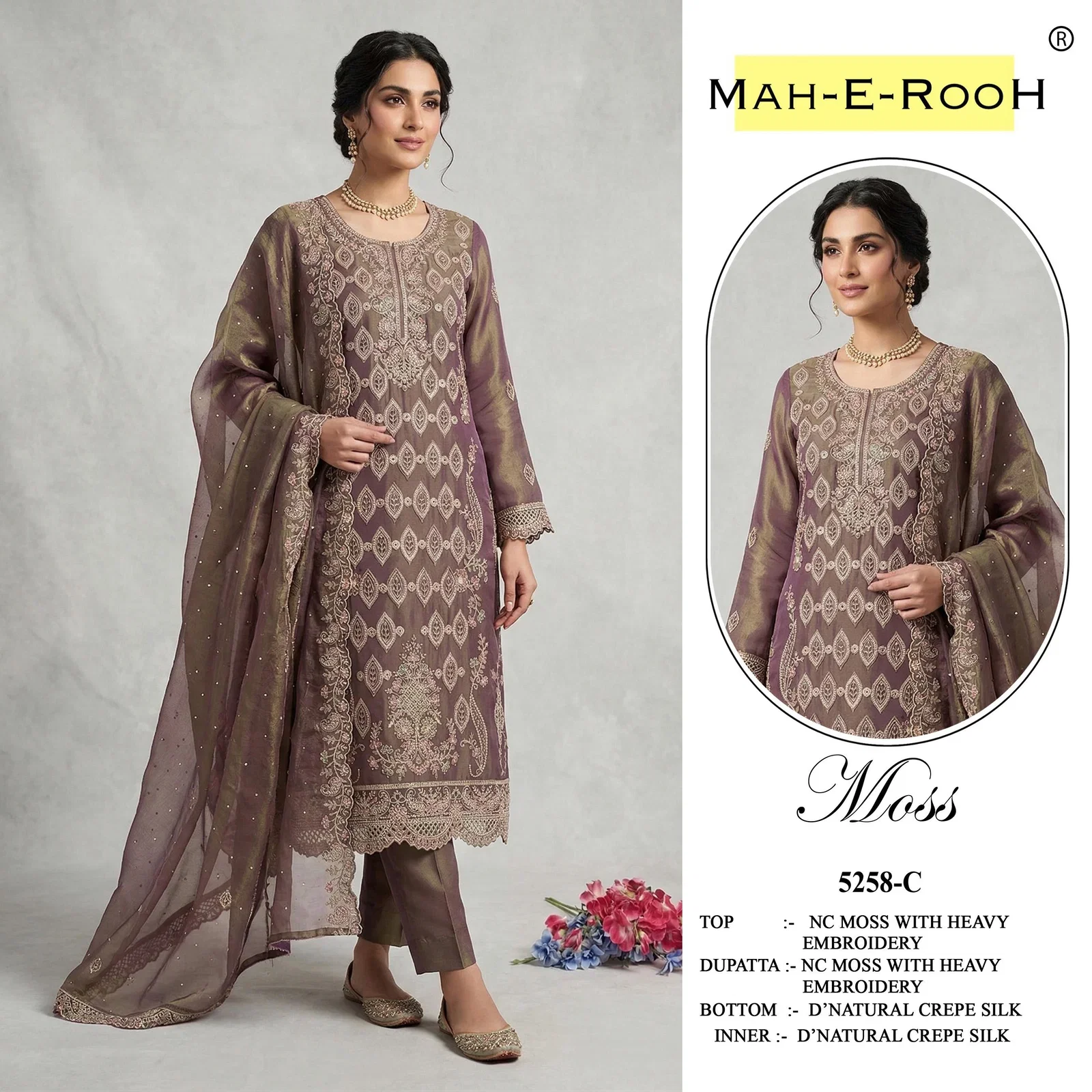 Mah E Rooh 5258 A To D Nc Moss Embroidered Salwar Kameez