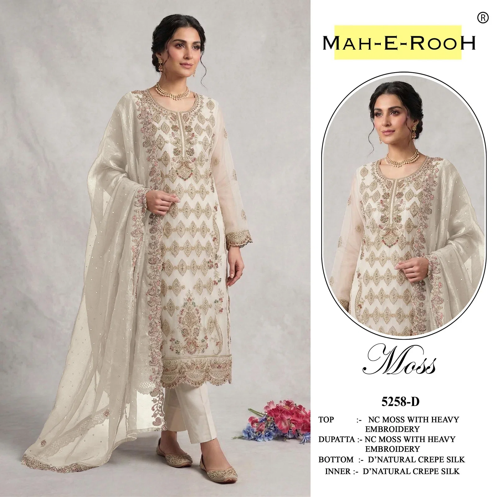 Mah E Rooh 5258 A To D Nc Moss Embroidered Salwar Kameez
