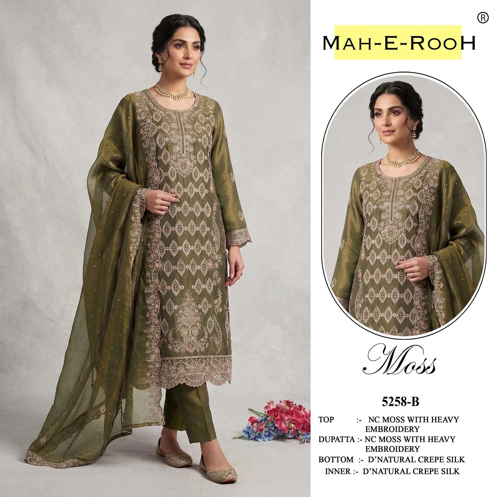 Mah E Rooh 5258 A To D Nc Moss Embroidered Salwar Kameez