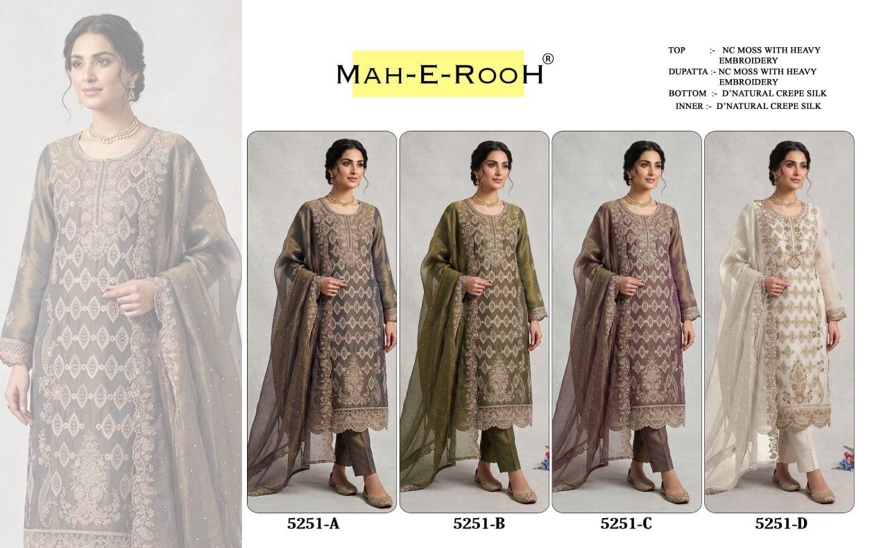 Mah E Rooh 5258 A To D Nc Moss Embroidered Salwar Kameez