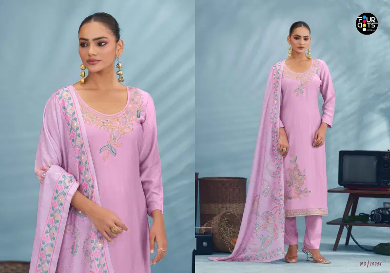 Four Dots Riona Muslin With Applique Work Dress Material