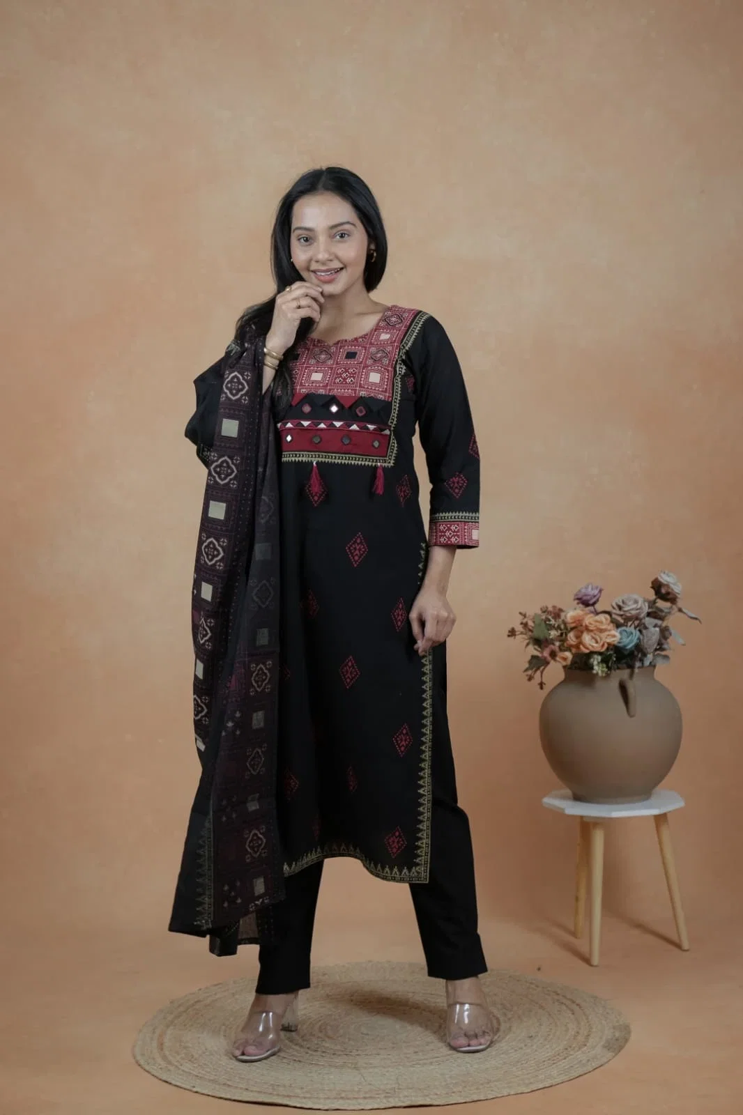Naisha K 985 Cotton Dhabu Kurti With Bottom Dupatta