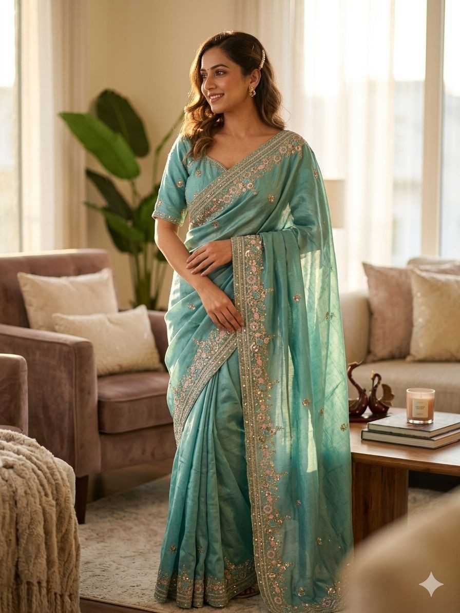 Kc 2128 Soft Vichitra Silk Sequence Worked Saree Collection