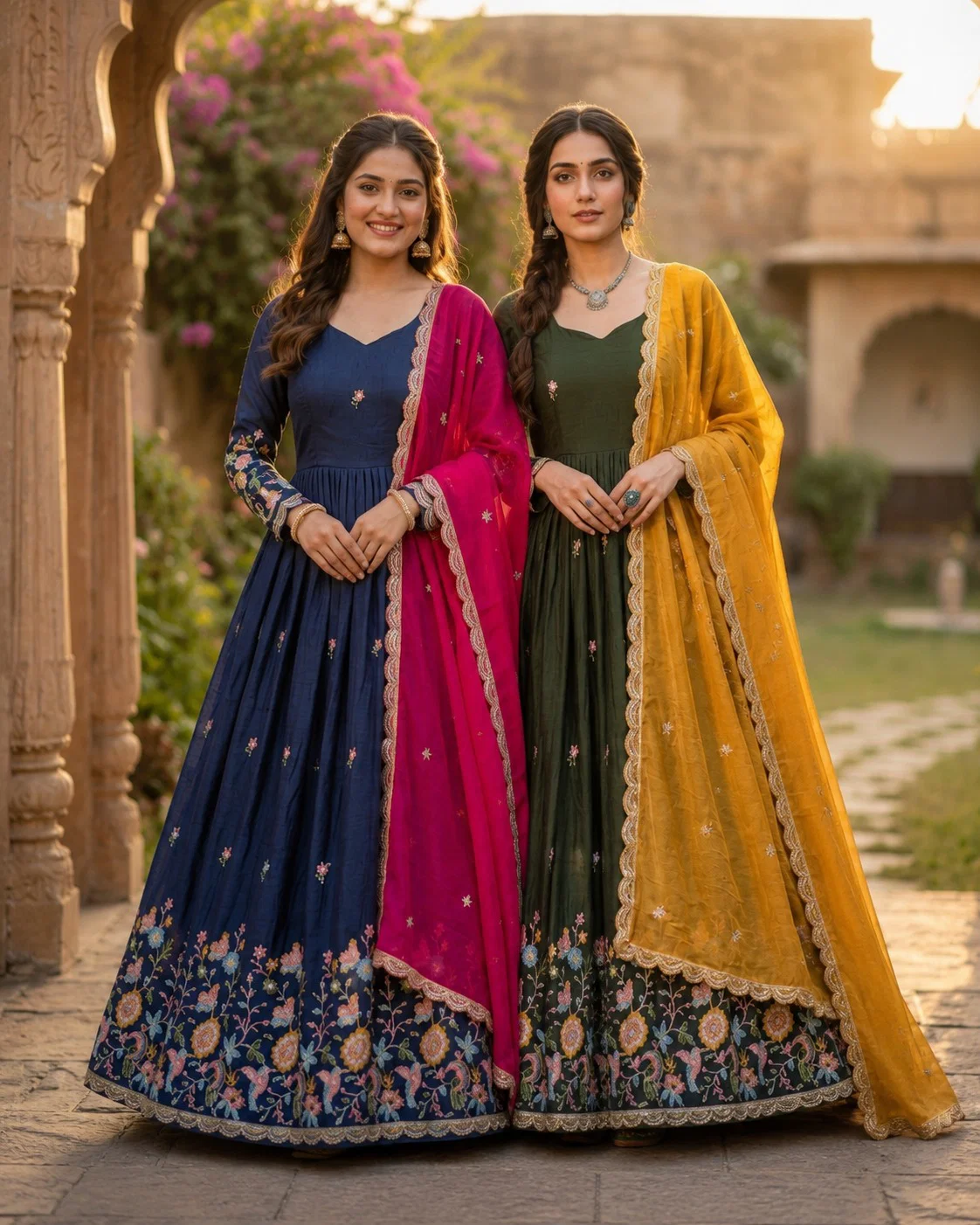 Lekha KA 1262 Fendi Silk Sequins Zari Thread Embroidery Gown With Dupatta