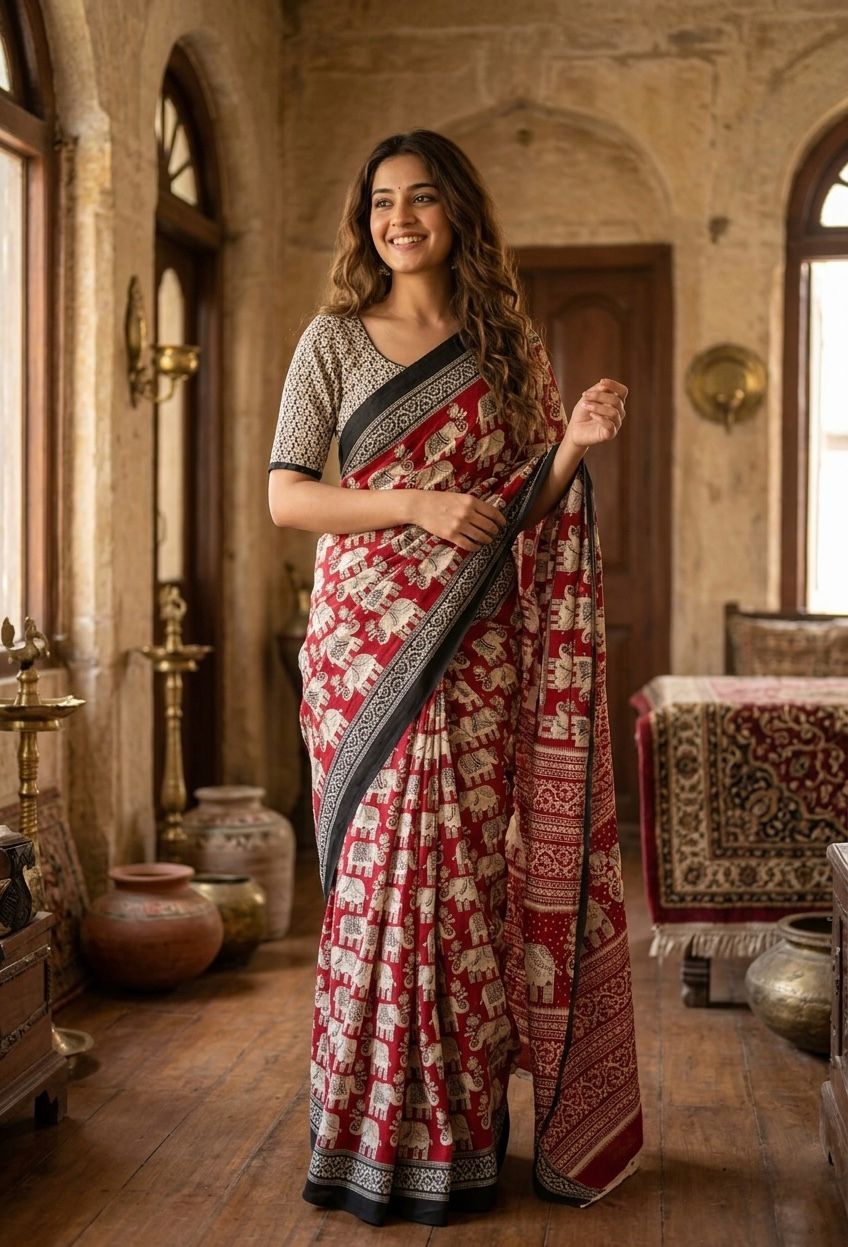 Sm Yami 112 Mal Cotton hand Block Printed Saree