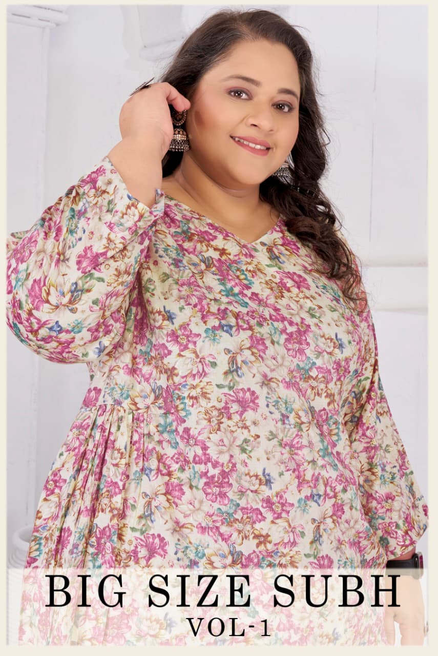 Moksh Big Size Subh D No 8703 Rayon Slub Short Top Collection