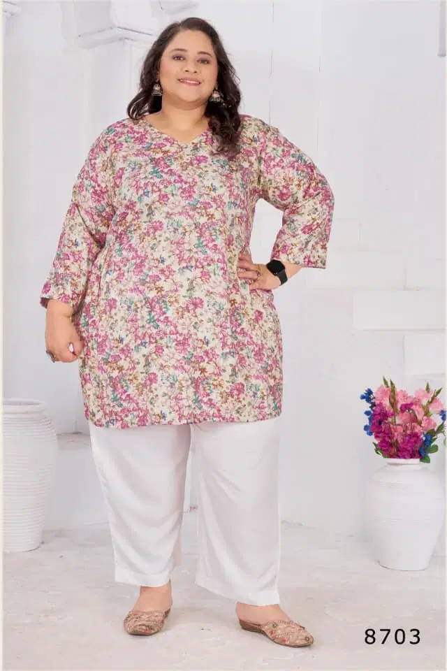 Moksh Big Size Subh D No 8703 Rayon Slub Short Top Collection