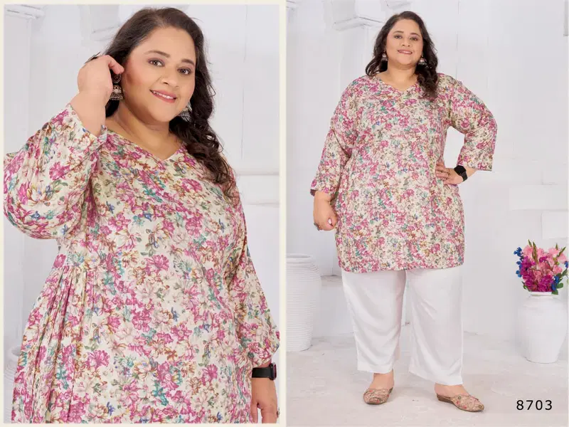 Moksh Big Size Subh D No 8703 Rayon Slub Short Top Collection
