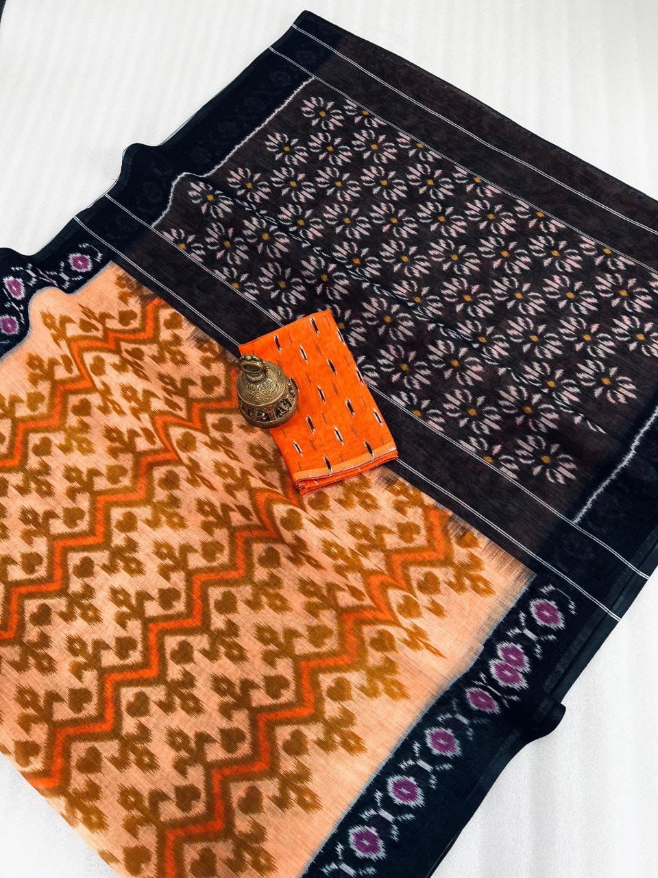 Scmg Ikkat Linen Woven Ikkat Printed Saree Collection