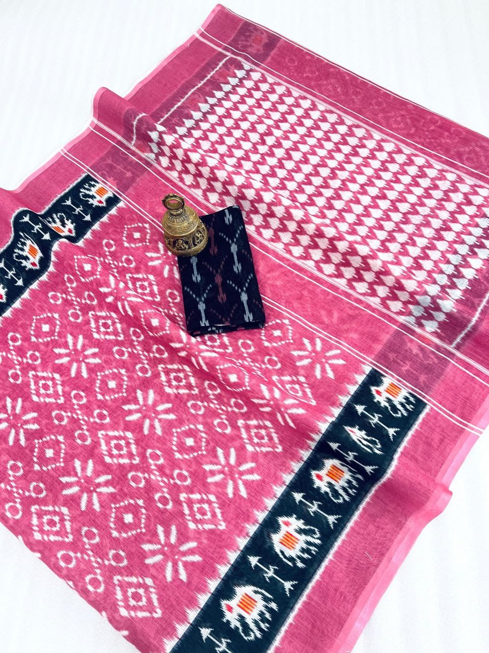 Scmg Ikkat Linen Woven Ikkat Printed Saree Collection