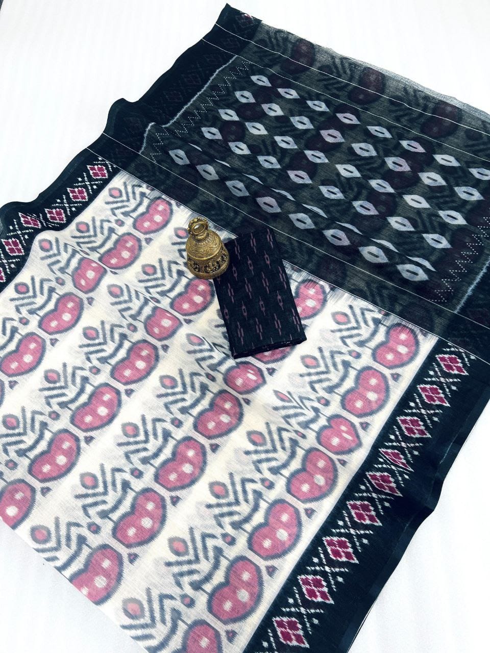 Scmg Ikkat Linen Woven Ikkat Printed Saree Collection