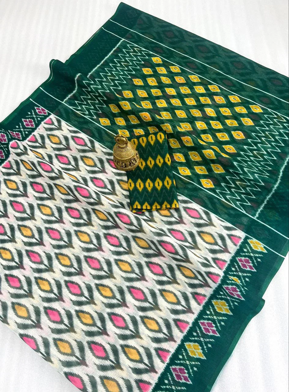 Scmg Ikkat Linen Woven Ikkat Printed Saree Collection