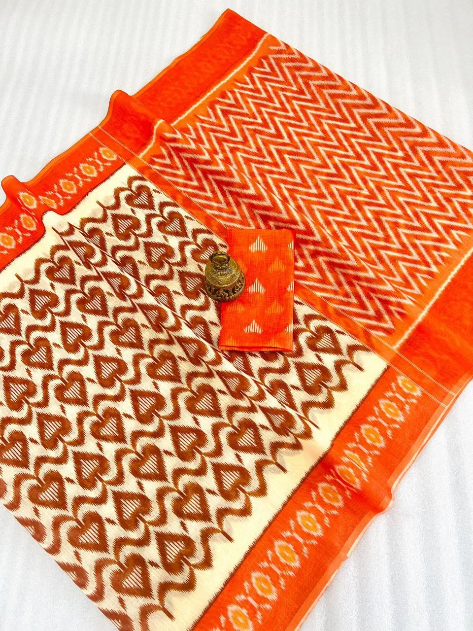 Scmg Ikkat Linen Woven Ikkat Printed Saree Collection