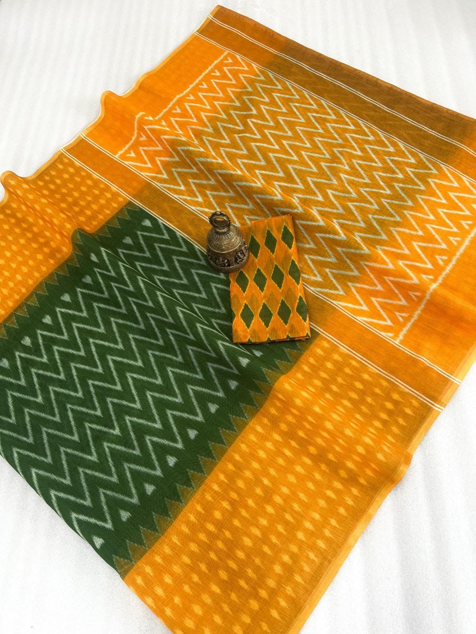 Scmg Ikkat Linen Woven Ikkat Printed Saree Collection
