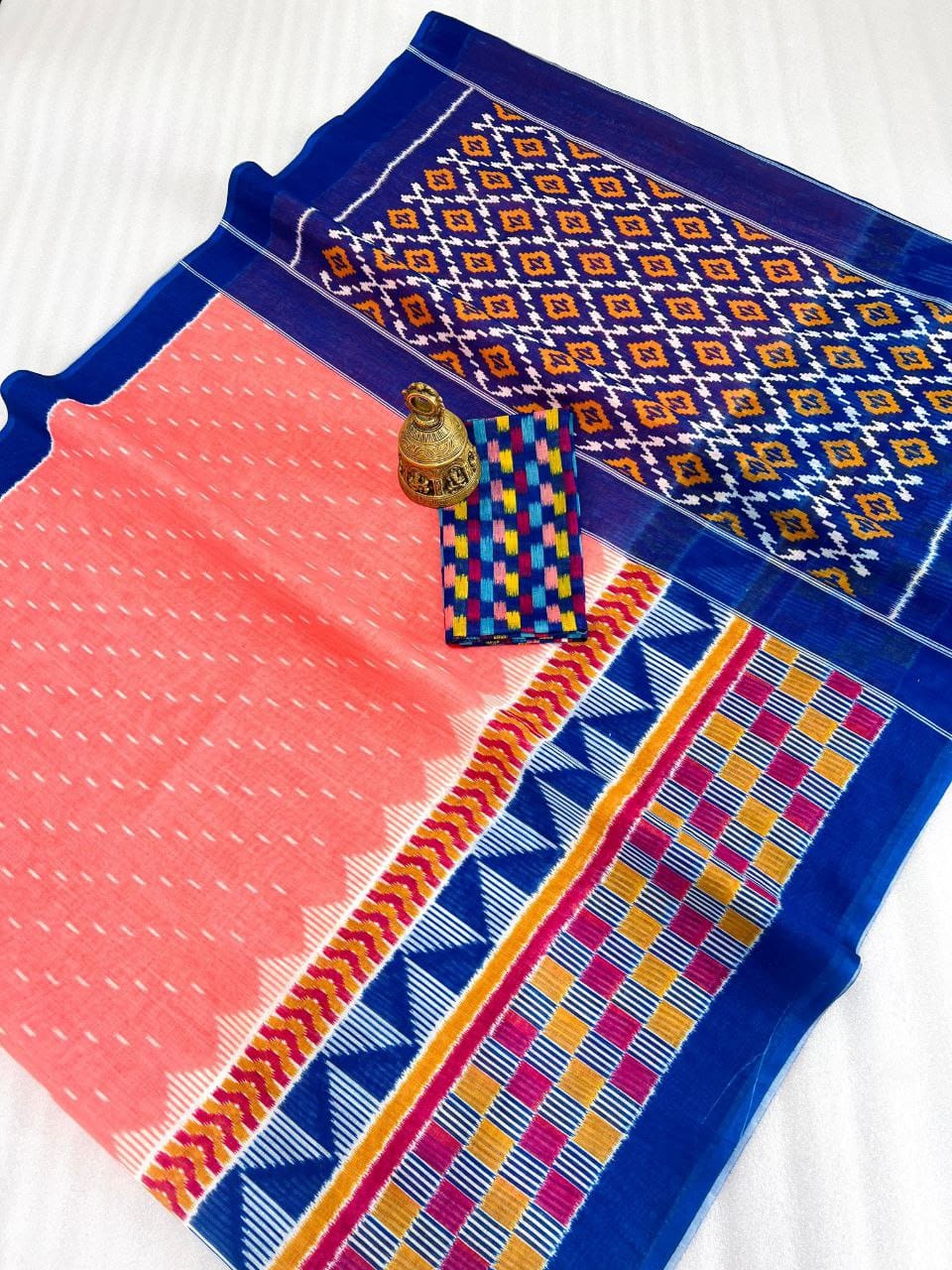 Scmg Ikkat Linen Woven Ikkat Printed Saree Collection