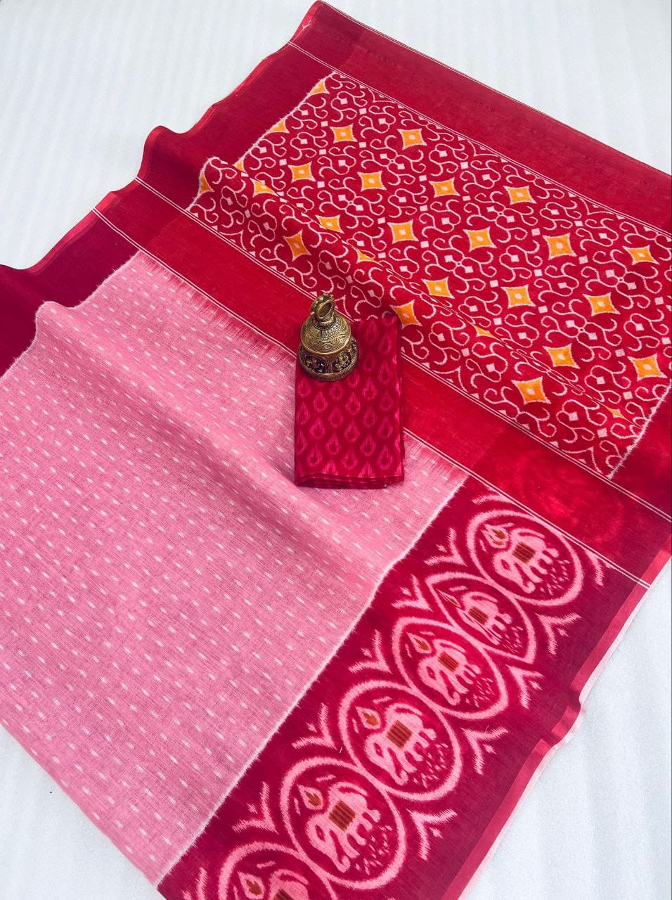 Scmg Ikkat Linen Woven Ikkat Printed Saree Collection