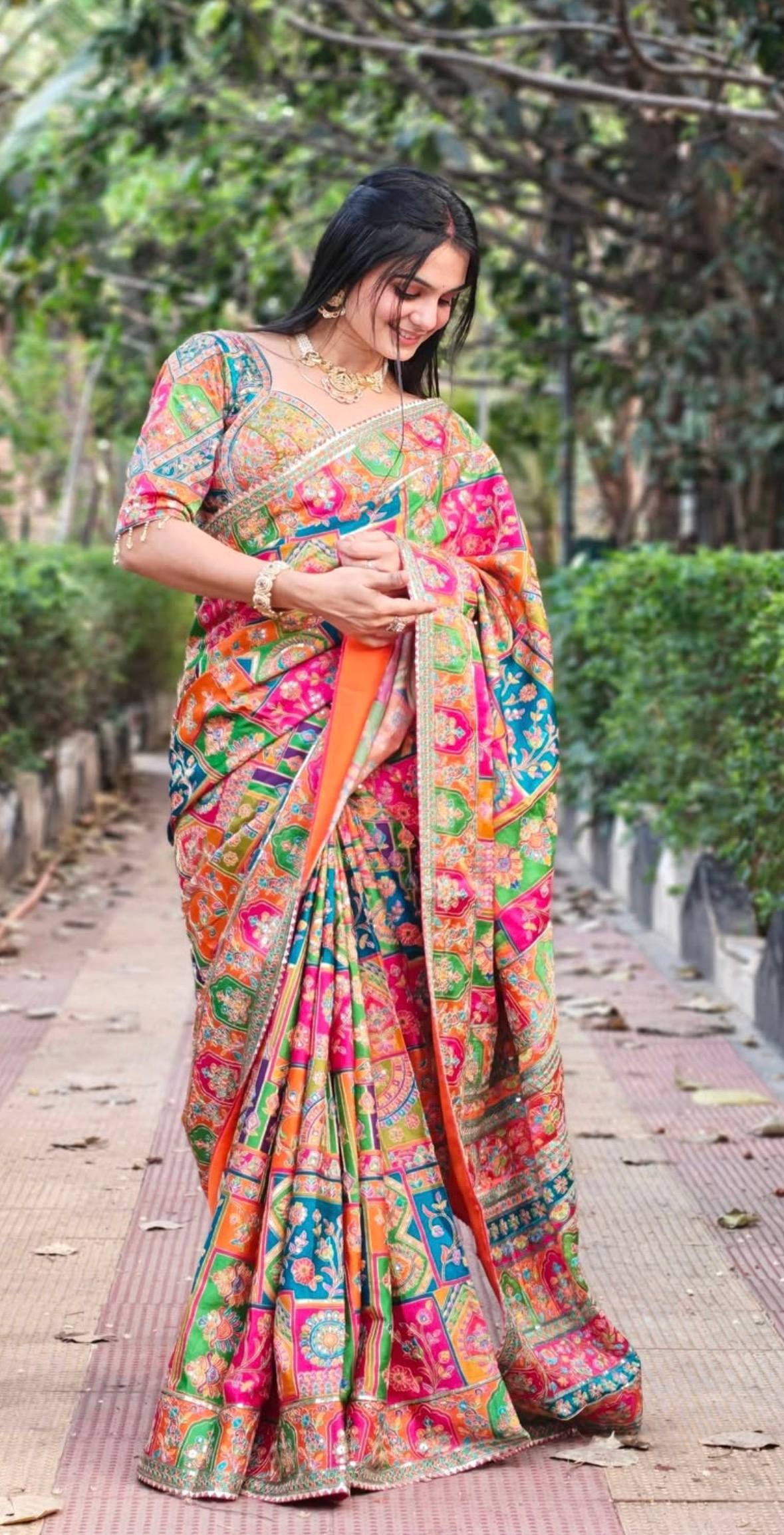 St D No 117 Chinon Silk Designer Handworked Saree Collection