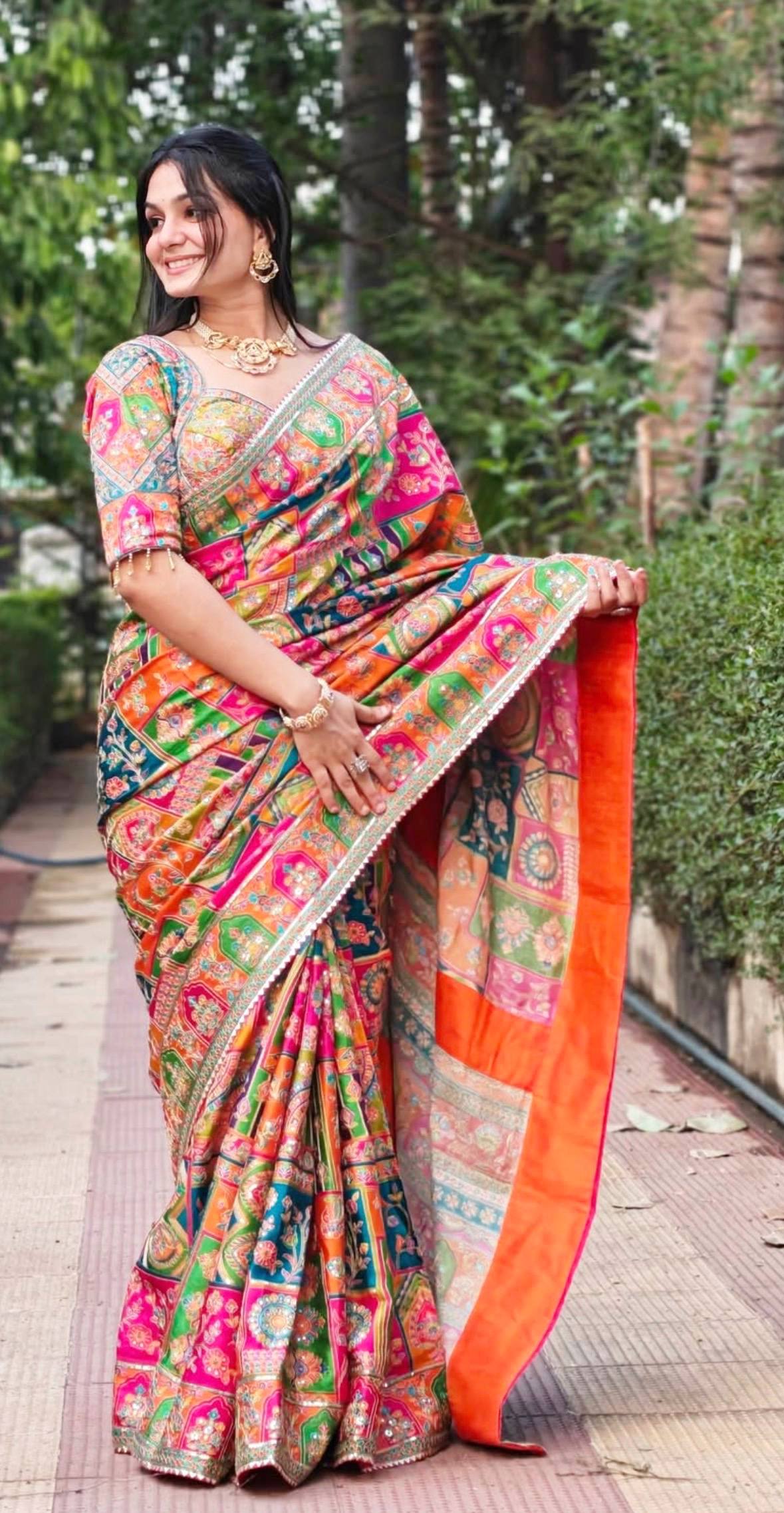 St D No 117 Chinon Silk Designer Handworked Saree Collection