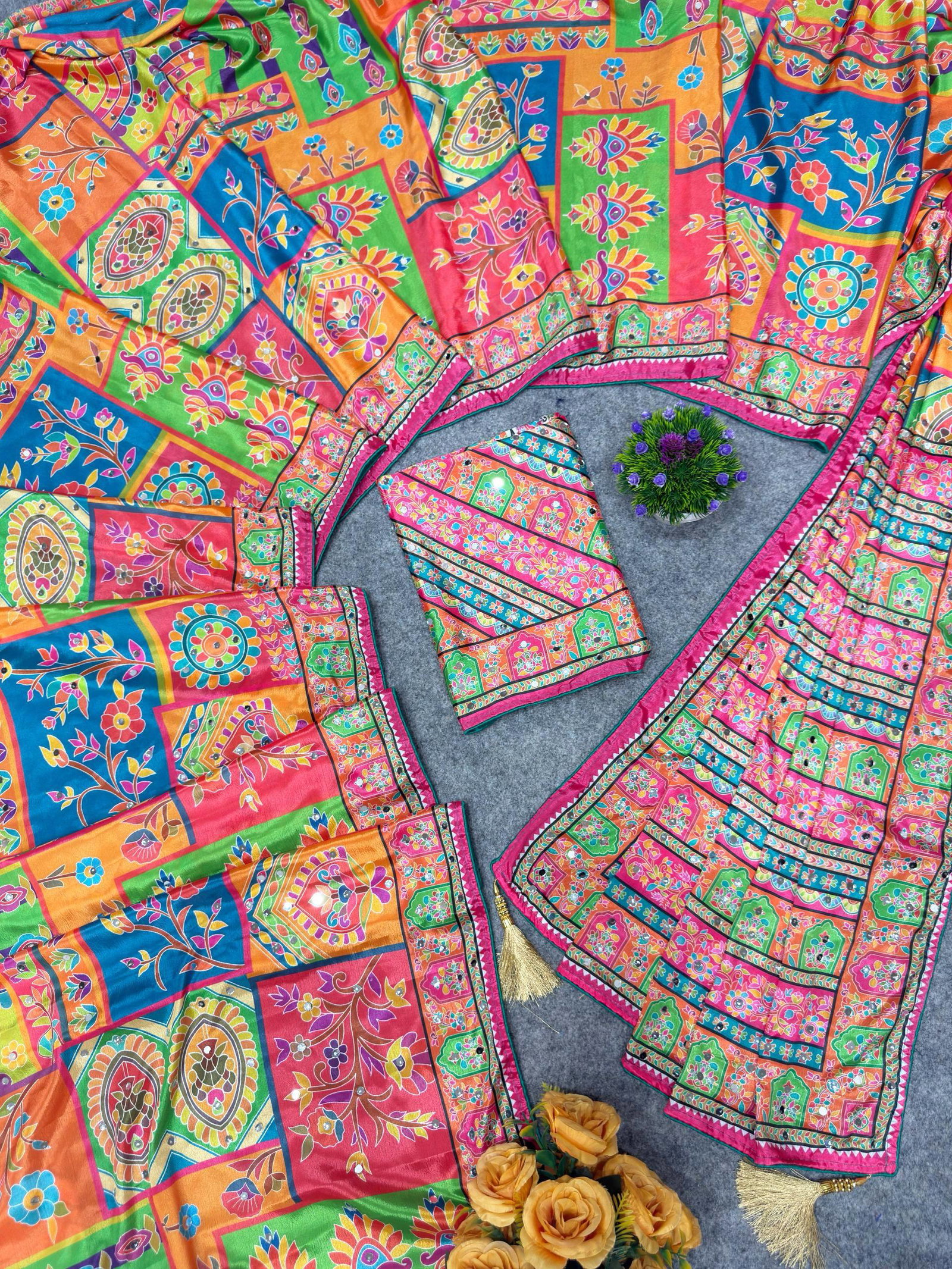 St D No 117 Chinon Silk Designer Handworked Saree Collection